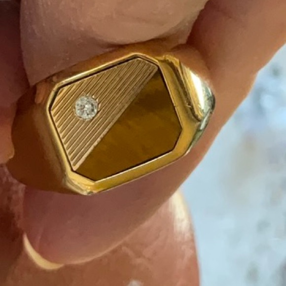 Avon 18K Hard Gold Electroplated Tigers Eye Sparkly Stone Signet Ring Vintage - Picture 2 of 16